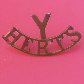 The Hertfordshire Yeomanry - Gilding Metal Shoulder Title.