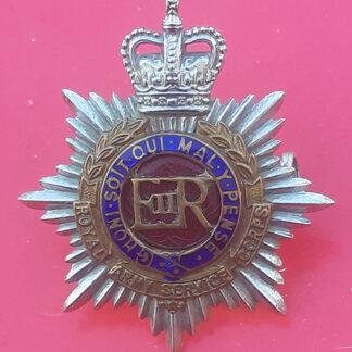The Royal Army Service Corps - Queen' Crown Officers Chromed & Enamelled Cap Badge.