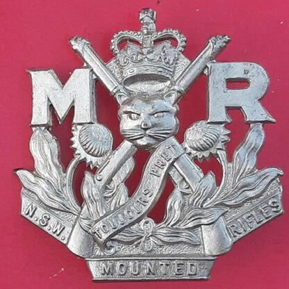 (Australia) - New South Wales Mounted Rifles - Queen's Crown Silvered Cap Badge.