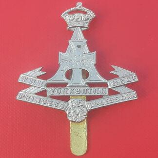The Princess Of Wales's Own Yorkshire Regiment - King's Crown White Metal Cap Badge.