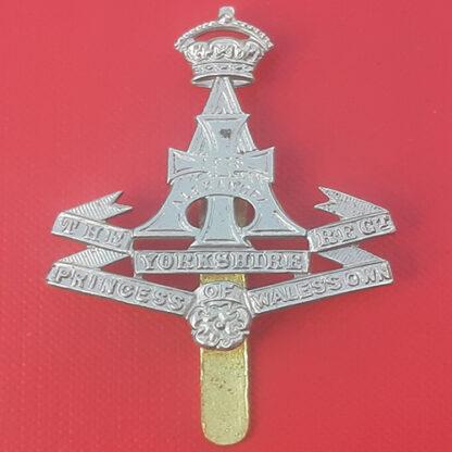 The Princess Of Wales's Own Yorkshire Regiment - King's Crown White Metal Cap Badge.