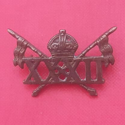 (India) The 32nd Cavalry - King's Crown Die Cast Gilding Metal Cap Badge.