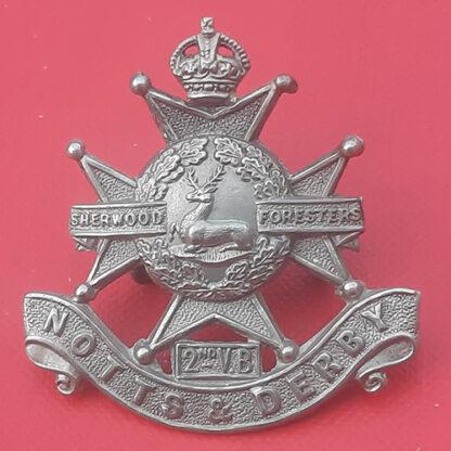 2nd Volunteer Battalion The Sherwood Foresters - King's Crown White Metal Cap Badge.