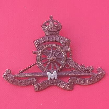 The Royal Artillery Militia - King's Crown Gilding Metal Cap Badge.