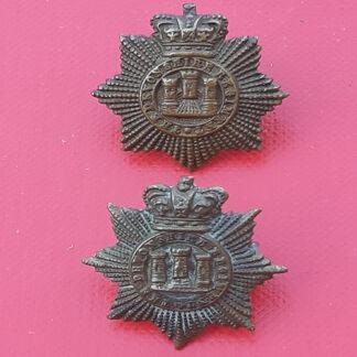 The Devonshire Regiment - Queen Victoria's Crown Gilding Metal Collar Badges.