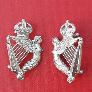 5th Lancers (Royal Irish) - King's Crown Silver Collar Badges.