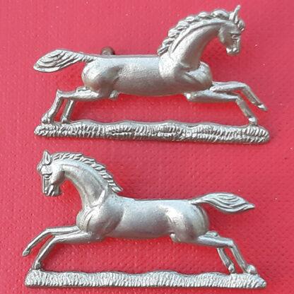3rd King's Own Hussars - White Metal Collar Badges.