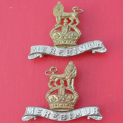15th / 19th King's Royal Hussars - King's Crown Bi Metal Collar Badges.