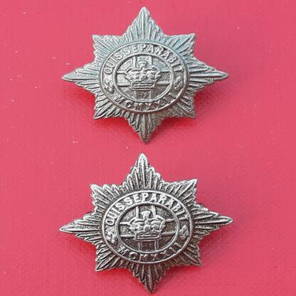 4th / 7th Dragoon Guards - White Metal Collar Badges.