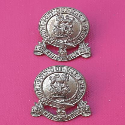 14th King's Hussars - King's Crown Gilding Metal Collar Badges