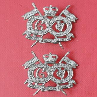 The Queen's Royal Lancers - Queen's Crown White Metal Collar Badges.