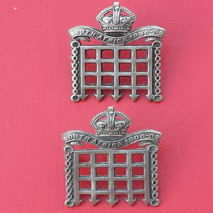 16th County Of London (Queen's Westminsters) - White Metal Collar Badges.