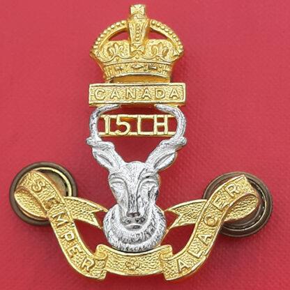 (Canada) 15th Canadian Light Horse -  Officer's King's Crown Silver & Gilt Cap Badge