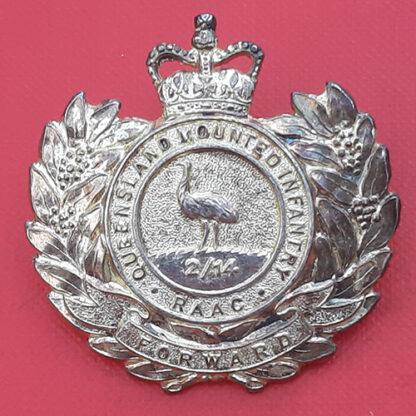 (Australia) 2/14th Queensland Mounted Infantry - Queen's Crown Silver Plate Cap Badge.