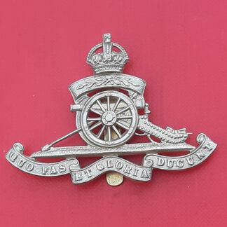 The Royal Artillery Volunteers - King's Crown White Metal Cap Badge.