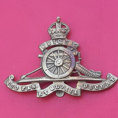 The Royal Artillery - King's Crown WW1 Economy Issue Gilding Metal Cap Badge.