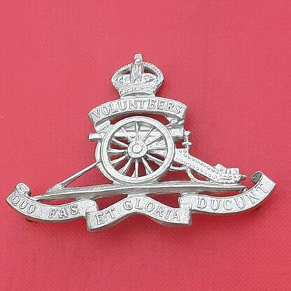 The Royal Artillery Volunteers  - King's Crown White Metal Cap Badge.