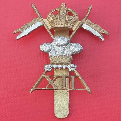 The 12th Lancers - King's Crown Bi Metal Cap Badge.