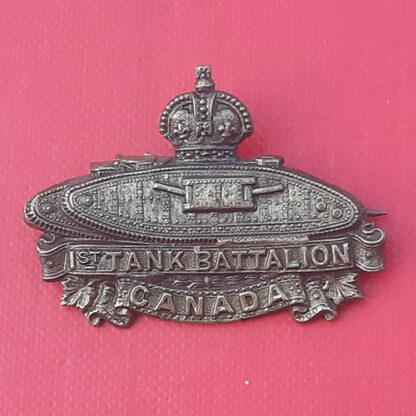(Canada) 1st Tank Battalion - King's Crown Gilding Metal Collar Badge.
