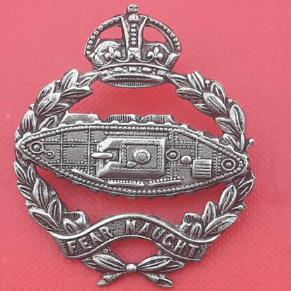 The Royal Tank Regiment - King's Crown White Metal Cap Badge.