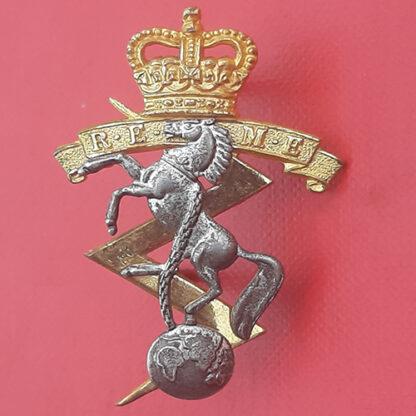 The Royal Electrical Mechanical Engineers - Queen's Crown Bi Metal Cap Badge.
