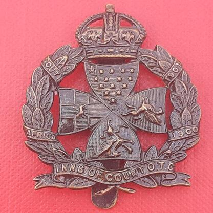 The Inns of Court O.T.C - King's Crown Blackened Brass Cap Badge.