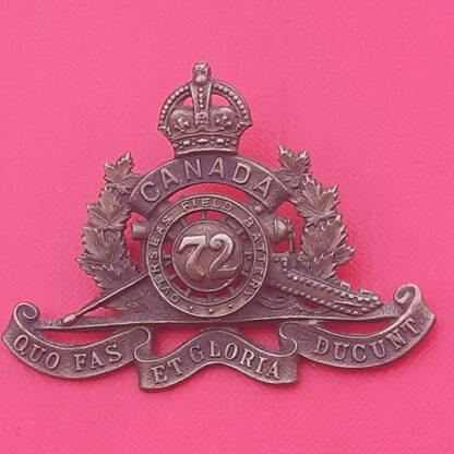 (Canada) The 72nd Royal Canadian Artillery - King's Crown Gilding Metal Cap Badge.