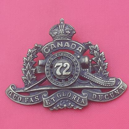 (Canada) The 72nd Royal Canadian Artillery - King's Crown Gilding Metal Cap Badge.