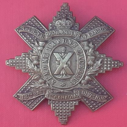 (Canada) 13th Battalion 1st Canadian Division The Royal Highlanders Of Canada - King's Crown Bronzed Metal Cap Badge.