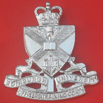 Edinburgh University O.T.C - Queen's Crown Silver Anodised Cap Badge.