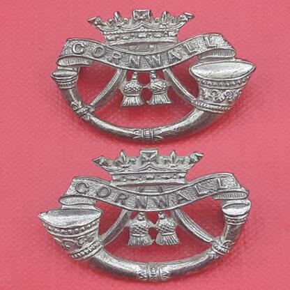 The Duke Of Cornwall's Light Infantry - Officers Silver Plated Collar Badges.