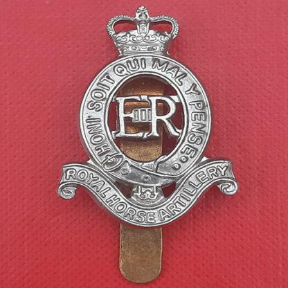The Royal Horse Artillery - Queen's Crown White Metal Cap Badge.