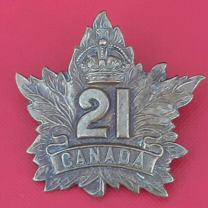 (Canada)  21st Battalion (Eastern Ontario) - King's Crown Gilding Metal Cap Badge.