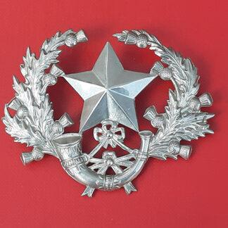 The Cameronians - Sergeant's Large White Metal Cap Badge.
