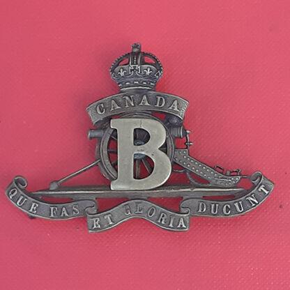 (Canada) WW1 C.E.F Training Battery B Canadian Artillery - King's Crown Gilding Metal Cap Badge.