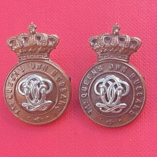 7th Queen's Own Hussars - Bi Metal Collar Badges.