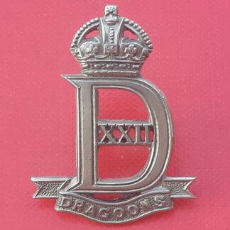 22nd Dragoons - King's Crown Silver Plate Cap Badge.