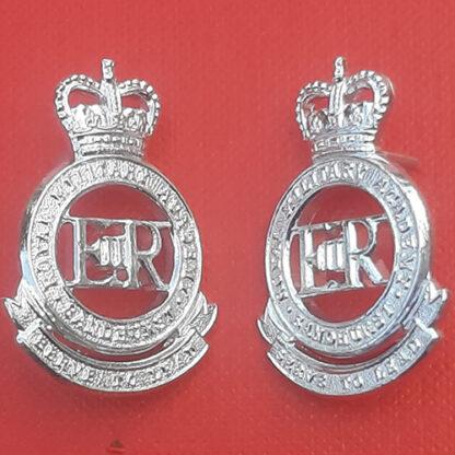 The Royal Military Academy Sandhurst - Silver Anodised Collar Badges.