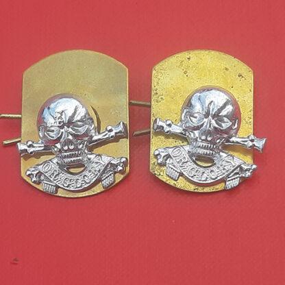 The 17th /21st Lancers - Silver Anodised Collar Badges.
