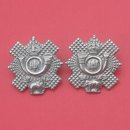 The Highland Light Infantry - King's Crown White Metal Collar Badges.