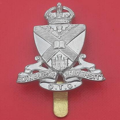 Edinburgh University O.T.C - King's Crown White Metal Cap Badge.
