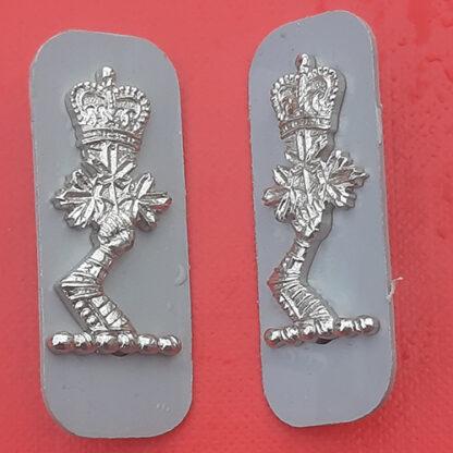 (Canada) Royal Military College Of Canada - Queen's Crown White Metal Collar Badges.