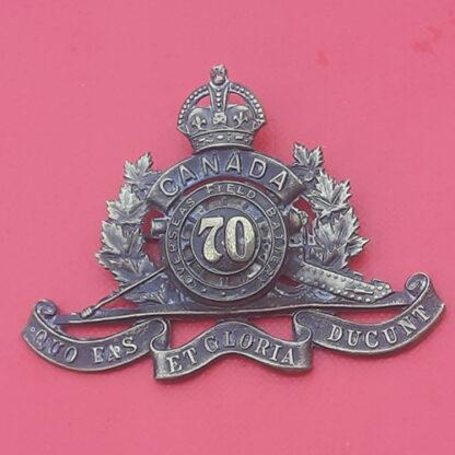 (Canada) The 70th Royal Canadian Artillery - WW1 King's Crown Gilding Metal Cap Badge.