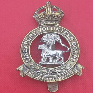 The Singapore Volunteer Corps - King's Crown Bi Metal Cap Badge.