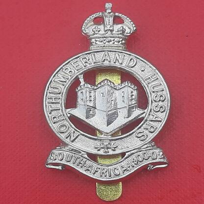 The Northumberland Hussars - King's Crown White Metal Cap Badge.