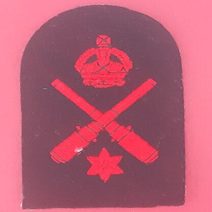 Royal Marines  Gunnery Instructor - King's Crown Red on Black Embroidered Cap Badge.
