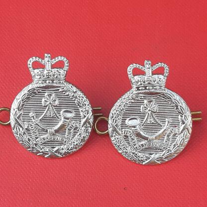 The Royal Alderney Militia - Queen's Crown Metal Collar Badges.