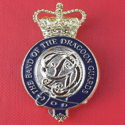 The Band Of The Dragoon Guards - Queen's Crown Silver Plate & Enamelled Cap Badge.