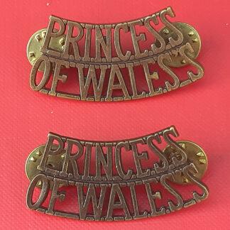 The Princess Of Wales's Royal Regiment - Blackened Brass Shoulder Titles.