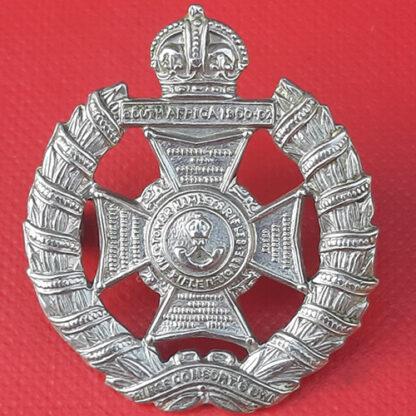 The Tower Hamlets Rifles - King's Crown White Metal Field Service Cap Badge.